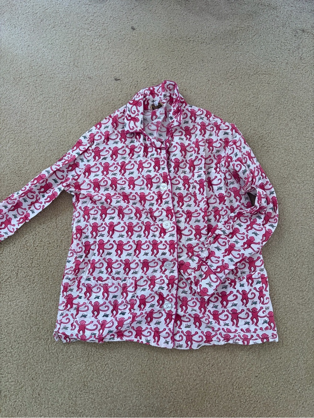Roller Rabbit Pink & White Monkey-Print Pajama Top